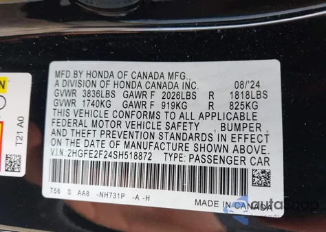 2025 Honda Civic Lx from USA, damaged, VIN 2HGFE2F24SH518872